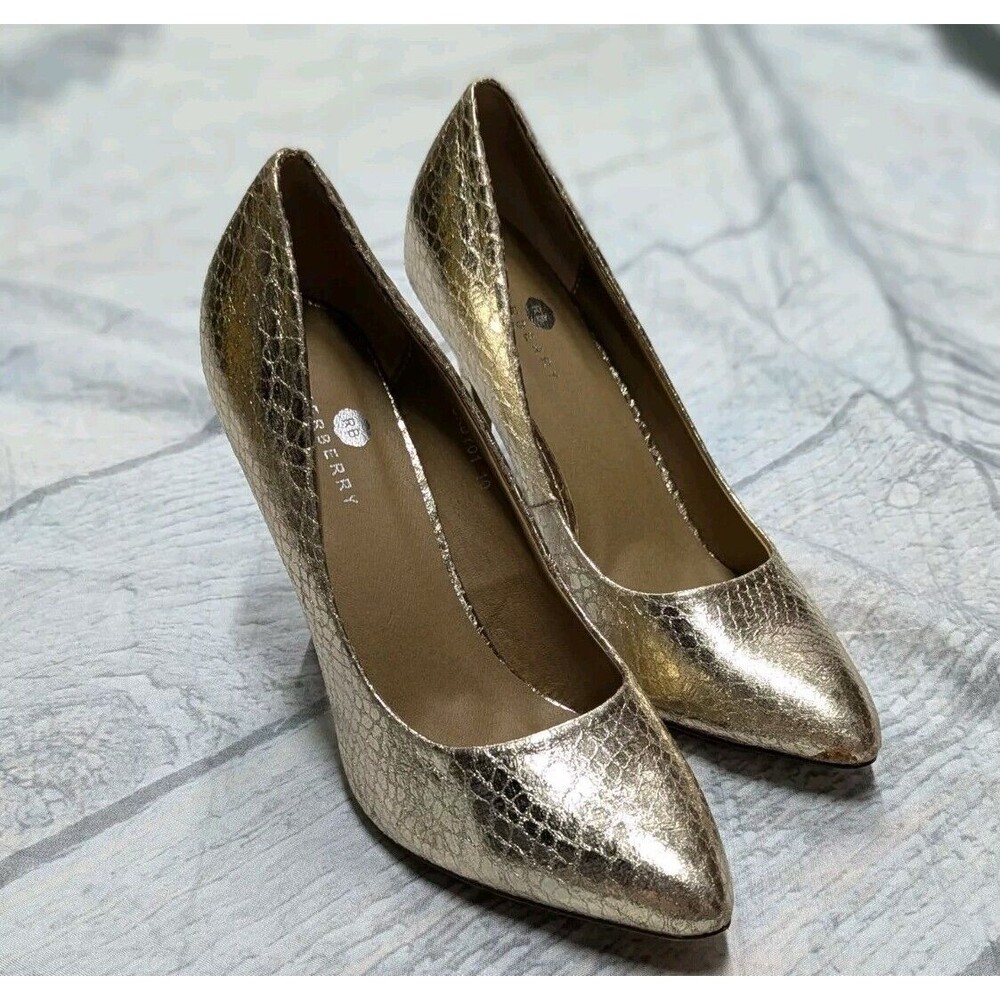 Riverberry Women's Size 10‎ Gold Snake Print Gaby Pointed Stiletto Pump Heels